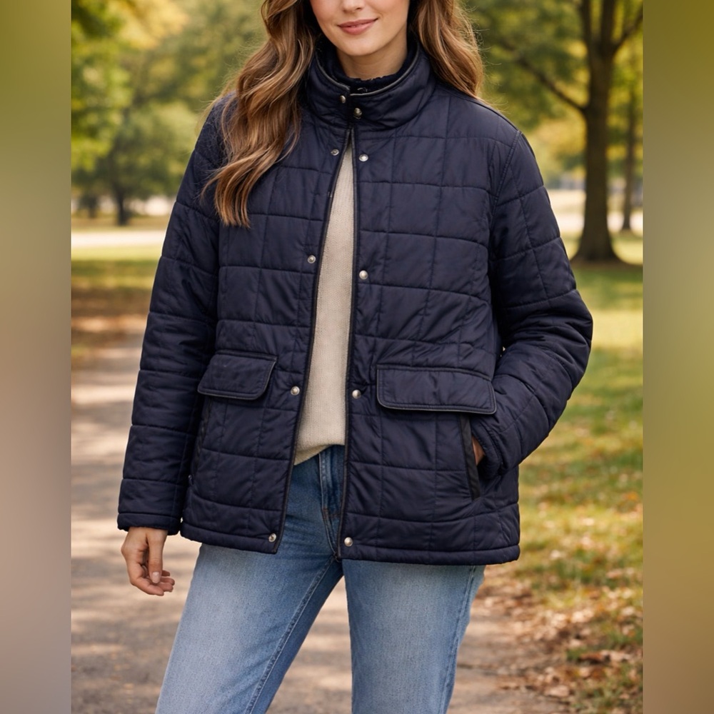 Cole Haan Quilted Navy Jacket XL Snap Zip Lightweight Coat EUC